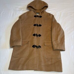 Harve Benard Womens Sz 14 Duffle Coat Camel Wool Alpaca Long Hood Toggle Buttons